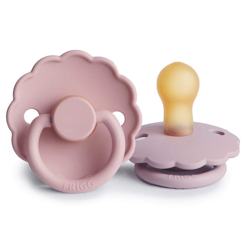 FRIGG - Set de 2 tétines en caoutchouc naturel Modèle Daisy /  Baby Pink / Soft Lilac T1