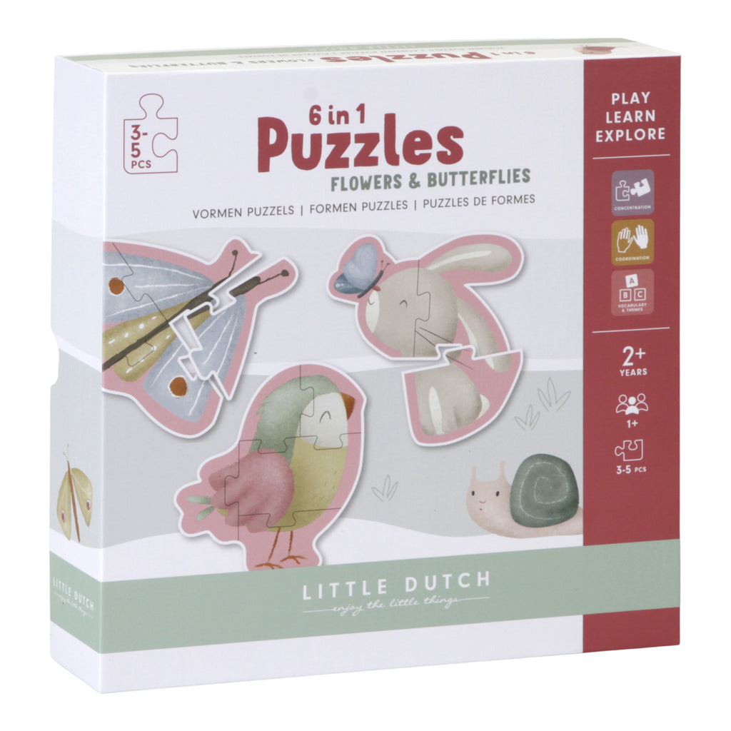 LITTLE DUTCH - Puzzle 6 en 1 Flowers & Butterflies