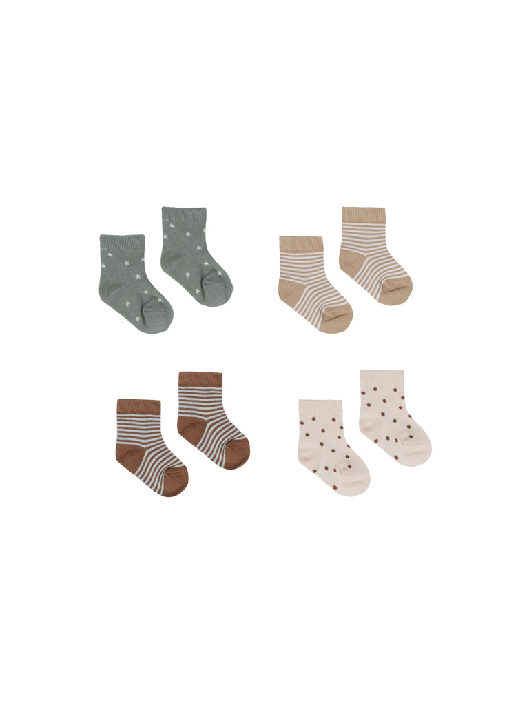 QUINCY MAE - Coffret de 4 paires de chaussettes / Latte stripe-Sea Green-Natural-Sienna Stripe